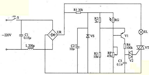 220V自動調光臺燈電路圖